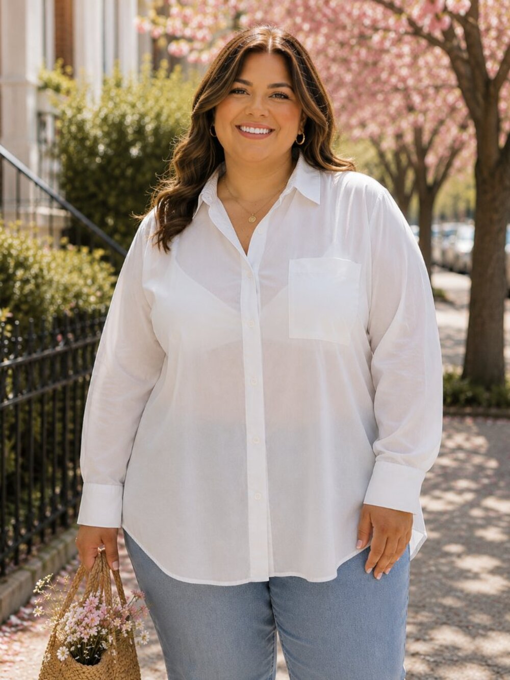 'Nine West' White Oversized Button Down Long Sleeve Shirt XXL